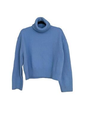 H&M Wool Blend Turtleneck Long Sleeve Sweater Cropped Blue XS